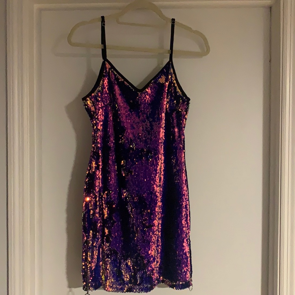 Sequin Dress  flip sequin multi-color spaghetti strap mini dress. Small